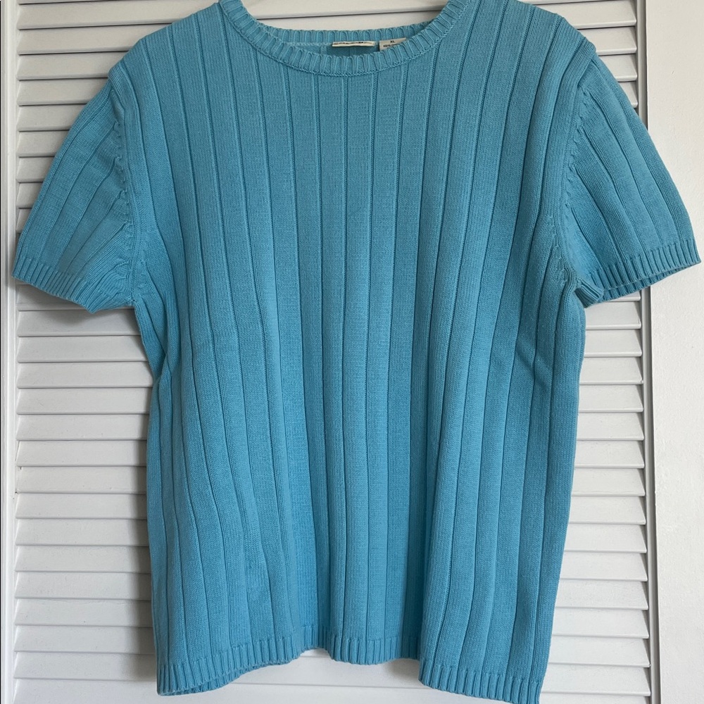 Sold-Cherokee Sky Blue XL Short Sleeve Cotton Sweater season transition